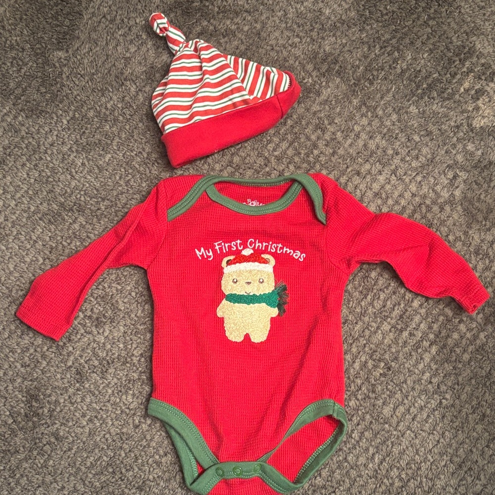 Baby Essentials Festive Red Bodysuit with Hat